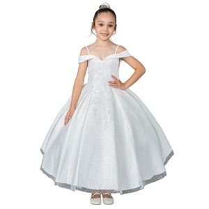 Girls Off White Glitter Ball Gown